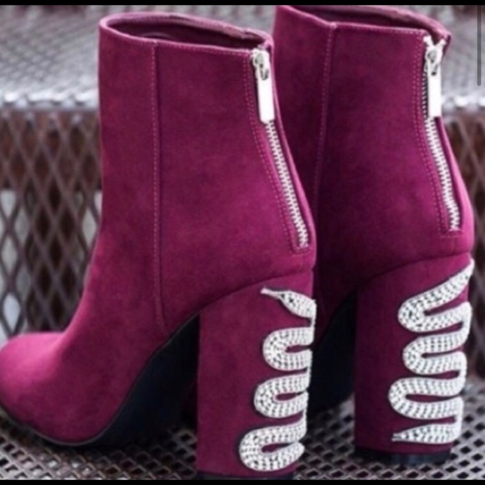 Mackie Snake Maroon Bejeweled Bootie